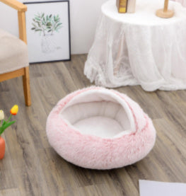 2-in-1 Round Plush Dog & Cat Bed | Warm Winter Pet House