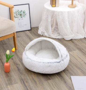 2-in-1 Round Plush Dog & Cat Bed | Warm Winter Pet House