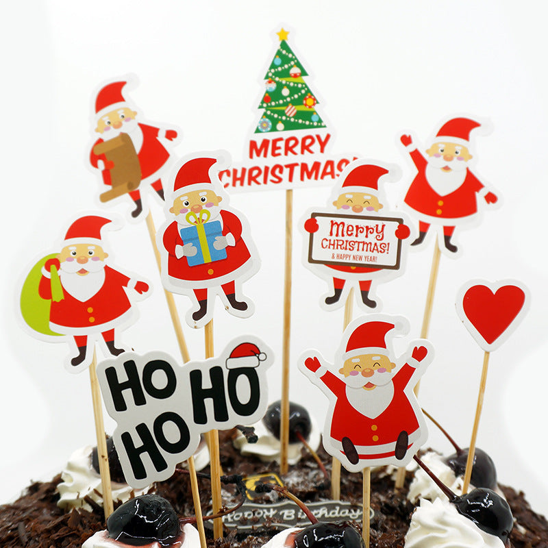 9-Piece Cartoon Santa Cake Toppers Set - Holiday Party Decor