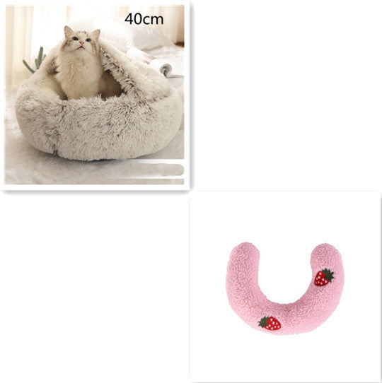 2-in-1 Round Plush Dog & Cat Bed | Warm Winter Pet House