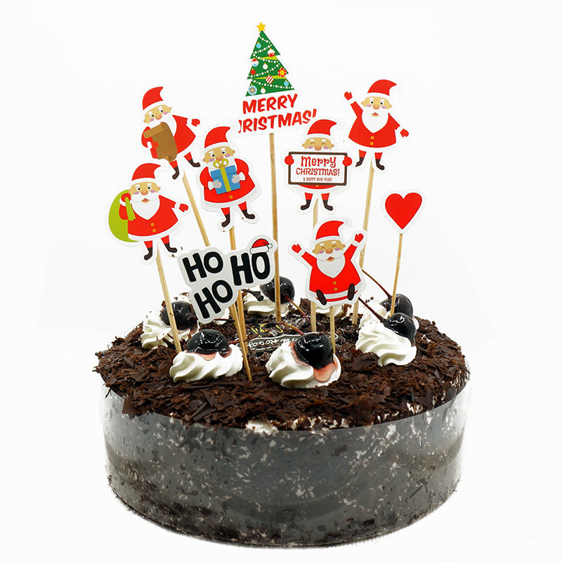 9-Piece Cartoon Santa Cake Toppers Set - Holiday Party Decor